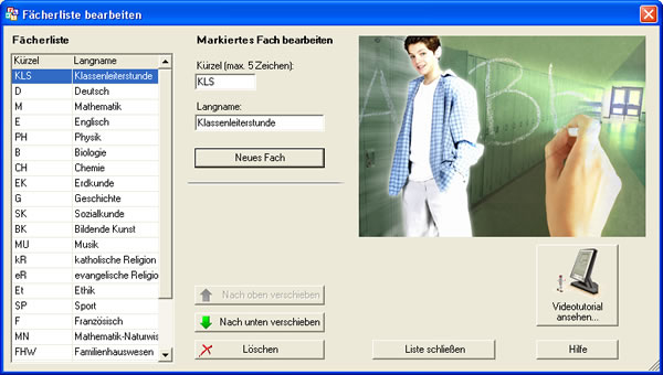 Screenshot: Fächerliste