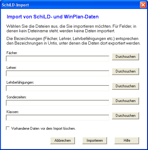 Der Import-Dialog der WinPlan- und SchniLD-Schnittstelle