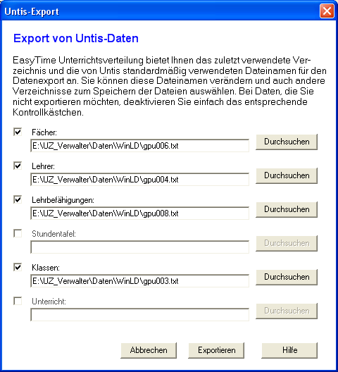 Der Dialog 'Untis-Export'