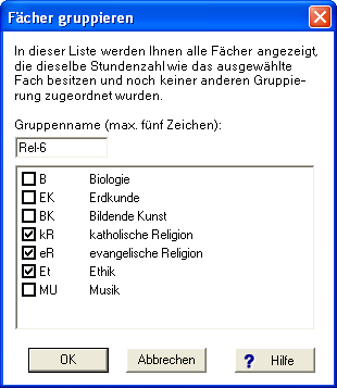 Der DDialog 'F&auml;cher gruppieren