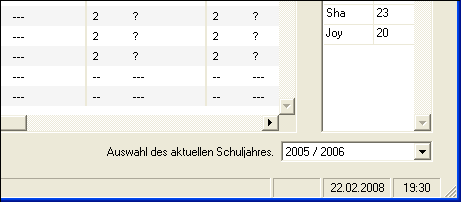 Die Auswahlliste der Schuljahre im Hauptfenster