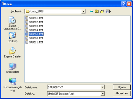 Datei-Auswahl-Dialog f&uuml;r den Import von Untis-Daten
