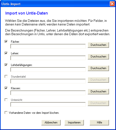 Der Dialog 'Untis-Import'