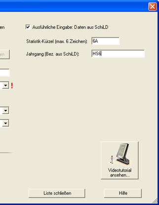 Zus&auml;tzliche Daten im Klassendialog f&uuml;r Nordrhein-Westfalen.