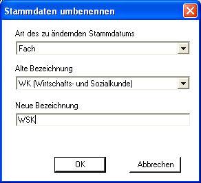 Der Dialog 'Stammdaten umbenennen'
