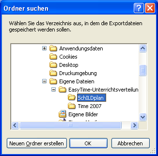 Auswhaldialog f&uuml;r das Exportverzeichnis.