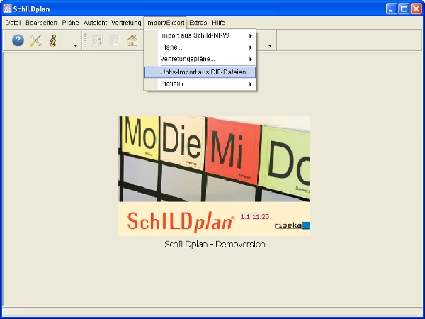 SchILDplan mit dem Befehl zum Importieren der EasyTime-Daten.