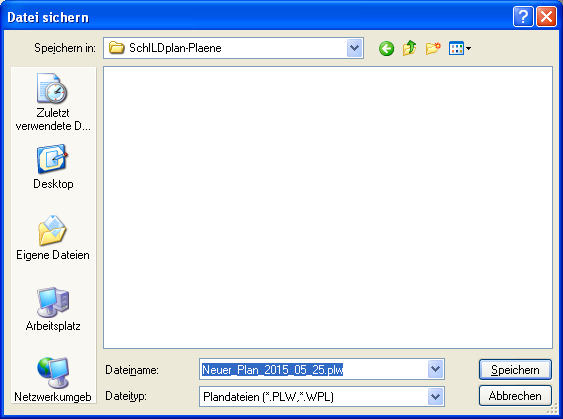 Dialog zum Speichern der Stundenplandatei in SchILDplan.