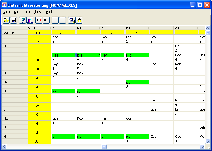 Die aus EasyTime importierte Unterrichtsverteilung in SchILDplan.
